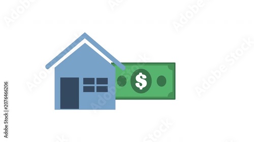 House and dollar note animation, real estate investment concept
