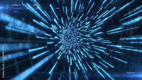 Digital Data Streams Flowing Through Abstract Space Cybersecurity Concept Blue and Cyan Background
