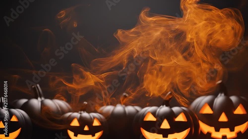 Minimal Halloween Background Elegant Orange Smoke Subtle Glowing Pumpkins Premium