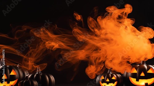 Minimal Halloween Background Elegant Orange Smoke Subtle Glowing Pumpkins Premium