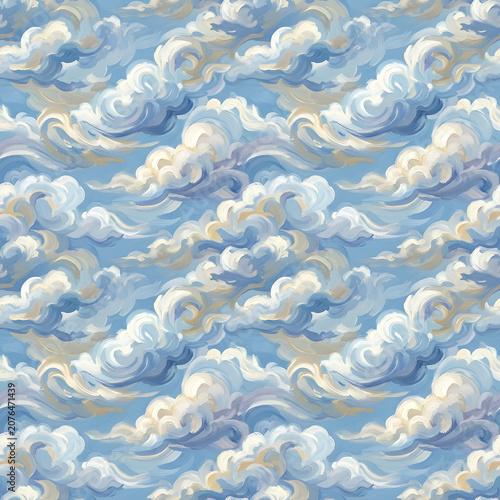 Dreamlike Cloudscape Painting of Soft Cumulus Clouds.