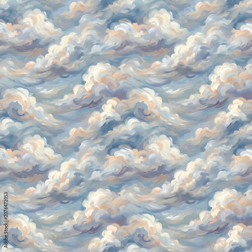 Dreamy Cloudscape of Soft Fluffy Clouds in Calm Sky.
