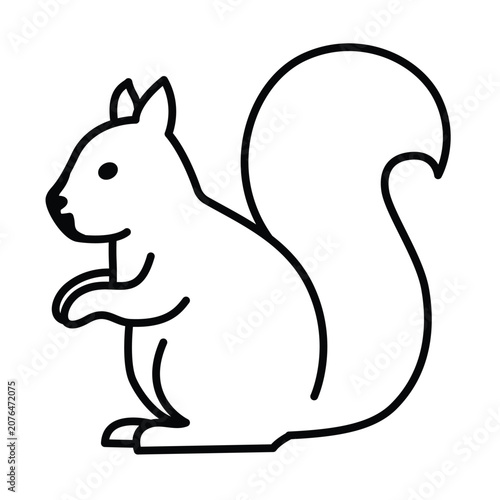 squirrel outline with bushy tail in black and white illustration Vector

