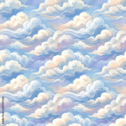 Dreamy Cloudscape of Soft Pastel Sky and Clouds.
