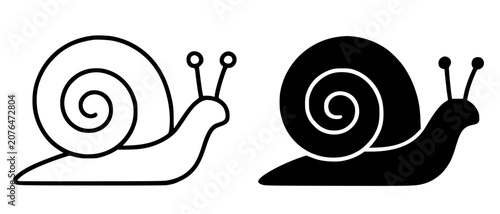 Cuadro en lienzo Minimalist animal icon, snail illustration in outline and silhouette design