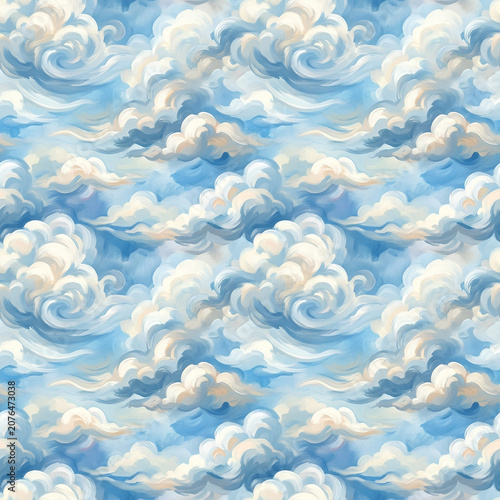 Dreamy Sky with Fluffy Clouds Painting.