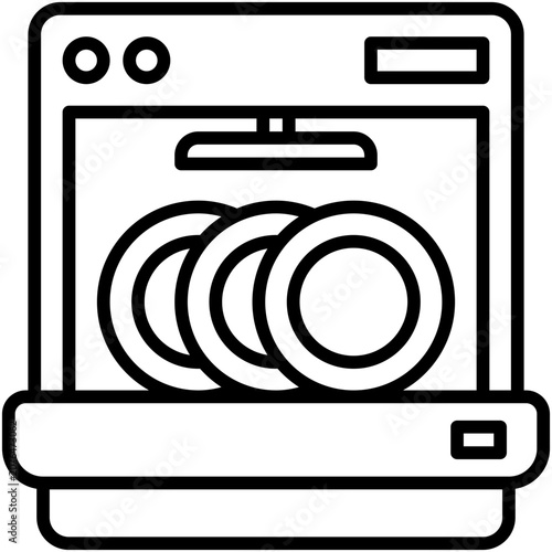 Dishwasher Appliance Icon Kitchen Cleaning Machine Vector