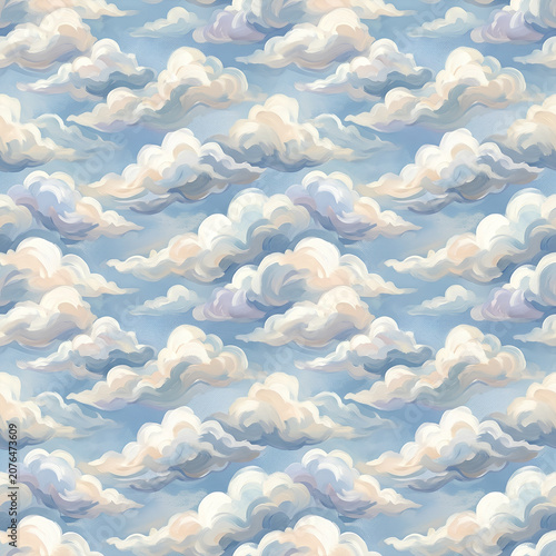 Endless Cloudscape of Fluffy White Clouds in a Bright Sky.