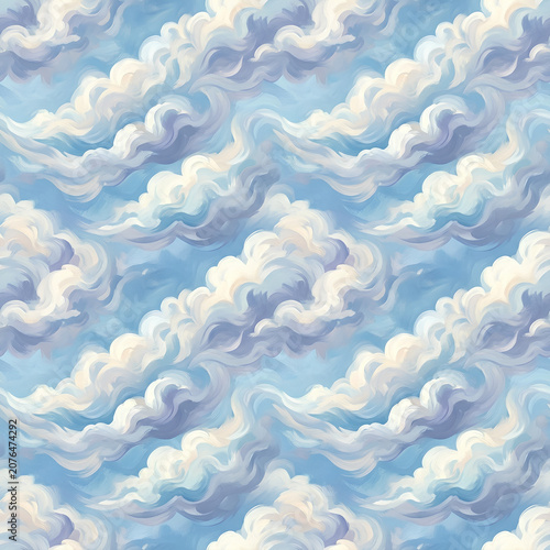 Fluffy Cloudscape Over Bright Blue Sky.