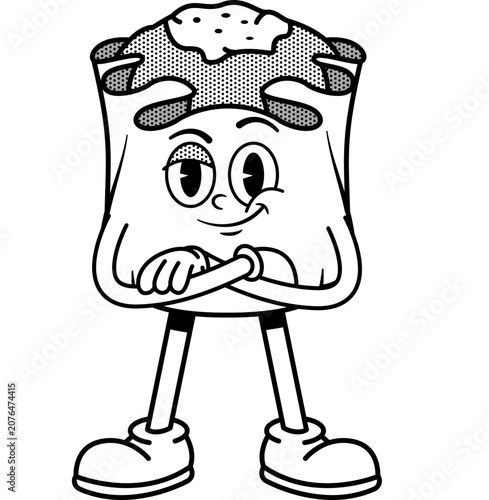 Fotografi Groovy Retro Dimsum Character with Arms Crossed Swag Pose