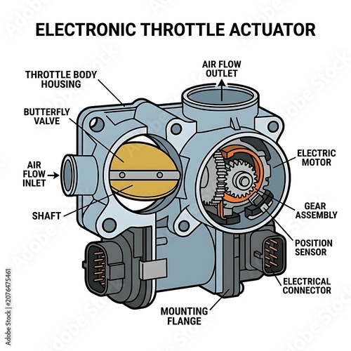 Electronic Throttle Actuator Engine Component Cross Section.