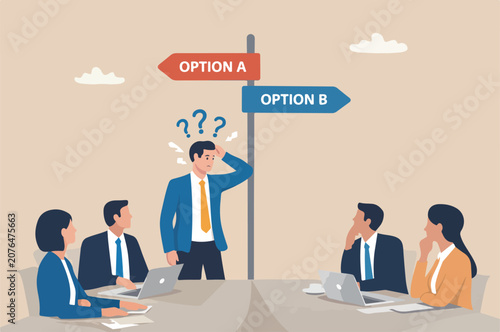 Fotografía Indecisive manager cannot make decision in choosing choices alternative frustrat