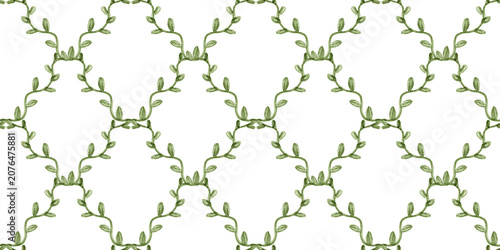 Schilderij op canvas Watercolor Green Liana Vine Seamless Pattern on Transparent Background for Elega