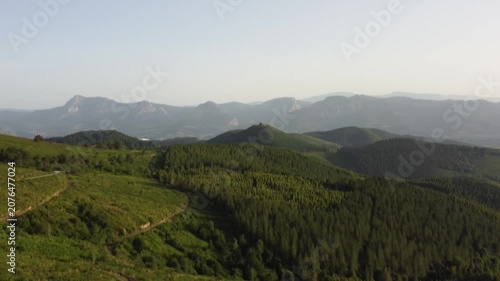 aerial view of the green mountains of the basque country