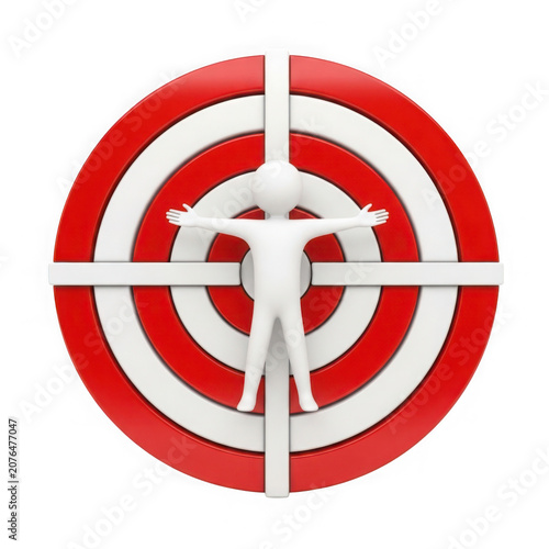 White figure standing perfectly centered inside red target circles transparent background