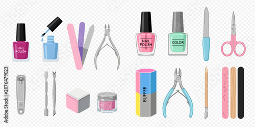 Foto Comprehensive collection of manicure and pedicure tools, including nail polish, files, clippers, and buffers for personal care