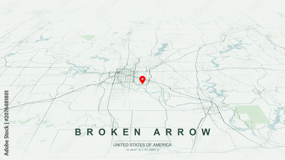 Fototapeta premium Modern minimalist vector map of Broken Arrow, Oklahoma, USA. High-quality scalable illustration of Broken Arrow Tulsa County downtown historic Rose District city grid for posters design.