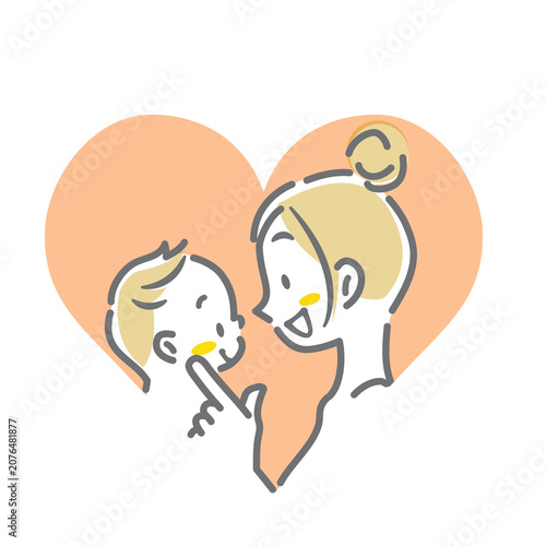 A mother touching her baby's cheek with her index finger—a simple, cute line-art illustration.