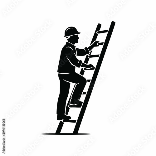 Construction worker climbing a ladder silhouette icon