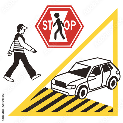 warning sign with car