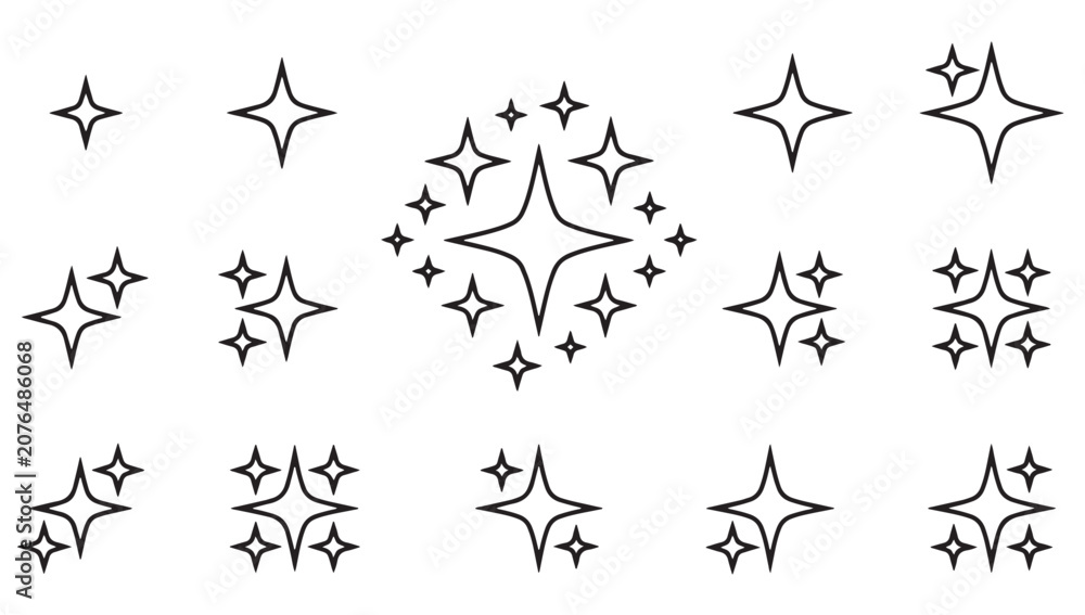 Obraz premium Sparkle Star Icon Set With Shine Glitter Magic Effect And Twinkling Light Symbol Collection Vector Illustration
