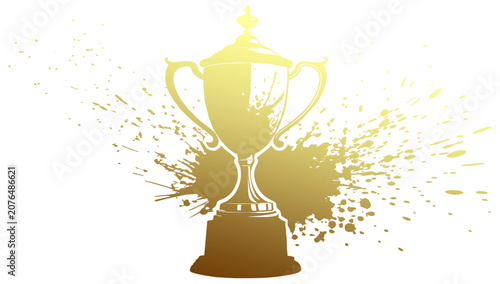 Foto Illustration silhouette vector of gold trophy cup with splash on transparent bac