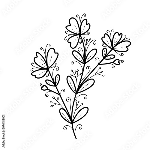 Minimal Floral Outline with Black Line Art Illustration