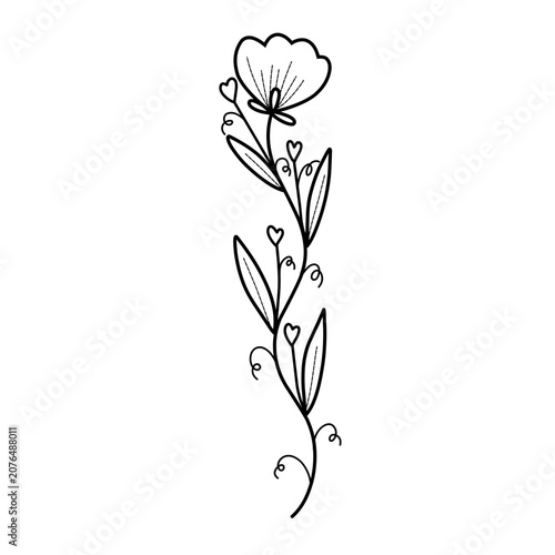Minimal Floral Outline with Black Line Art Illustration