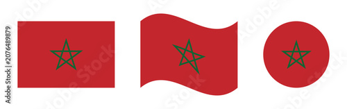 Morocco Flag Morocco National Flag  Icons with Rectangle Waving and Circular Vector Illustration