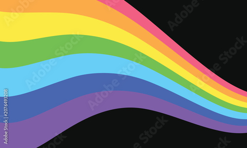 Foto Vibrant rainbow waves flowing gracefully with joyful energy against a dark background, showcasing pride and inclusivity