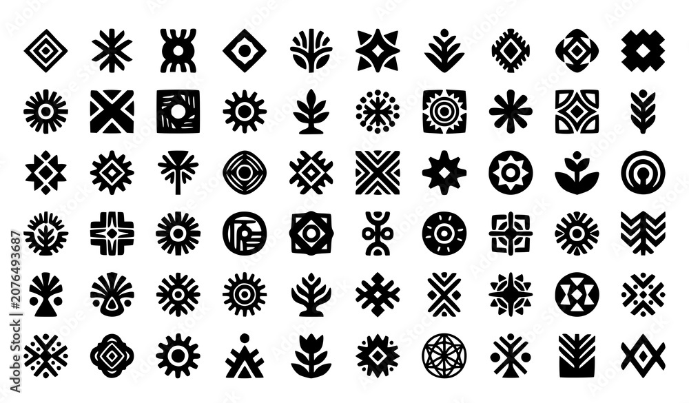 Obraz premium Collection of 54 unique african tribal geometric symbols