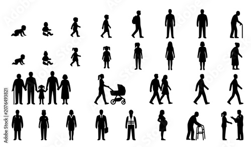 Tableau sur toile Diverse silhouette set people of all ages and abilities