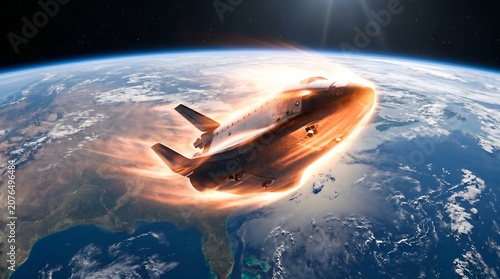 Spacecraft Reentering Atmosphere, Glowing Heat Shield