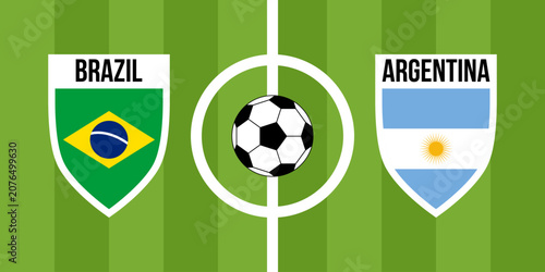 Fotografi brazil vs argentina teams shield shaped national flags, international teams game