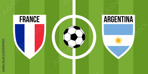 Fotografía france vs argentina teams shield shaped national flags, international teams game
