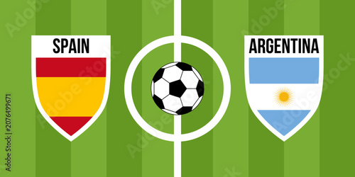 Cuadro en lienzo spain vs argentina teams shield shaped national flags, international teams game