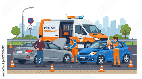 Roadside Assistance Team Helping After Car Accident