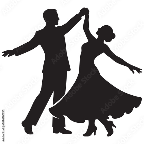 Couple dancing in elegant ballroom style silhouette