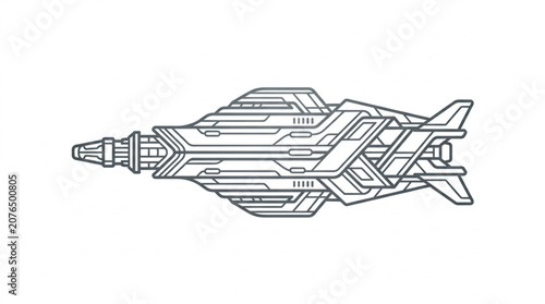 Obraz na plátne Futuristic spaceship drawing with intricate geometric details.