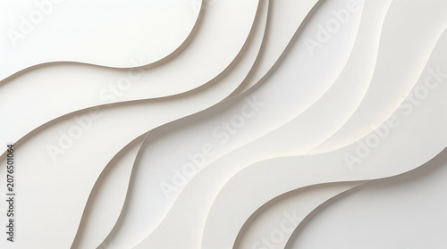 Elegant abstract white paper cut background with layered wavy curves and soft shadows