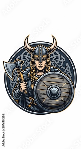 戦士の魂、力強き斧と盾のイラスト