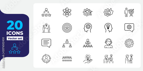 Modern vector icons set for business and education, representing teamwork, ideas, and progress.