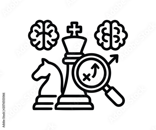 PrinTitle: Business strategy planning with chess pieces and brain logic icont