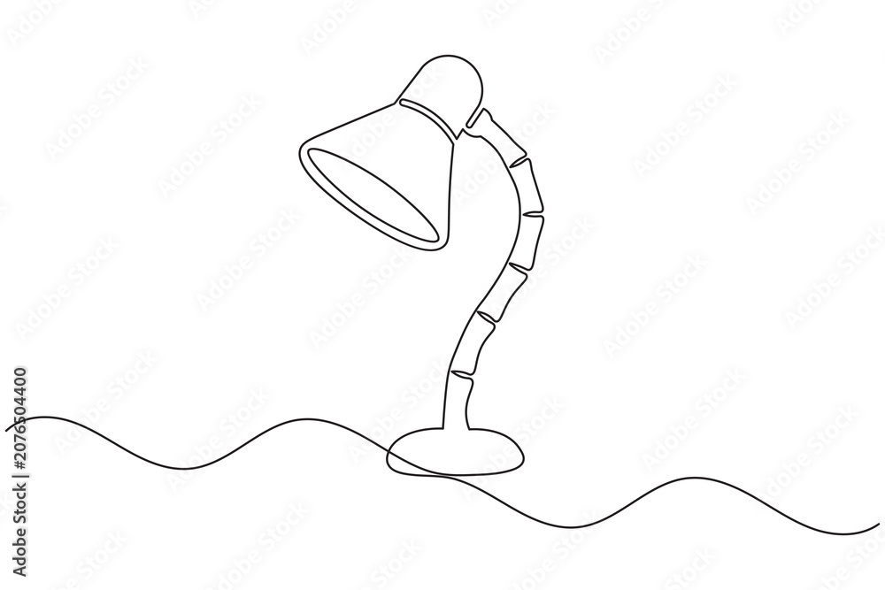 Obraz premium Gooseneck desk lamp one line drawing continuous line art minimalist flexible study lamp outline vector illustration