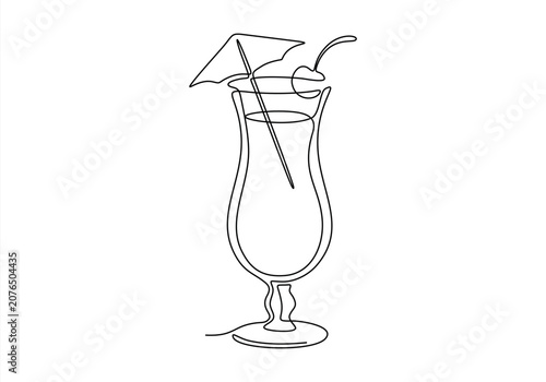 Tropical Cocktail with Umbrella and Cherry Line