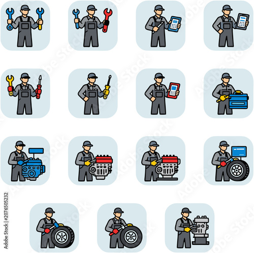 Flat Design Professionals in Various Jobs Vector Illustration Set