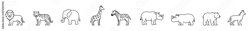 Obraz premium Wild Animal Outline Silhouette Icons Bundle Collection