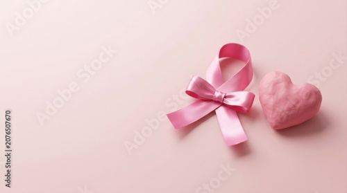 Pink Ribbon loop with Bow and Pink Heart Symbol