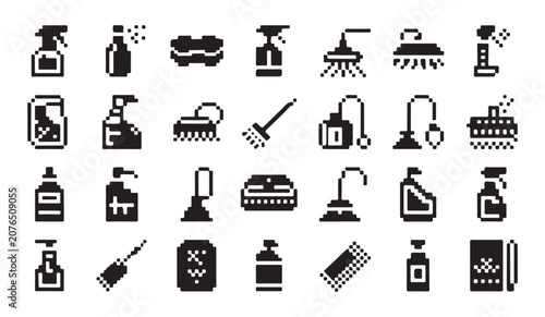 Fotografía Car detailing products and cleaning supplies pixel icons set for automotive service shops