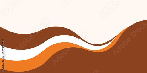 Abstract brown and orange wave vector background. Dark chocolate fluid curved layered shapes on cream backdrop. Minimalist wavy banner design for coffee shop, bakery packaging, and organic brand.